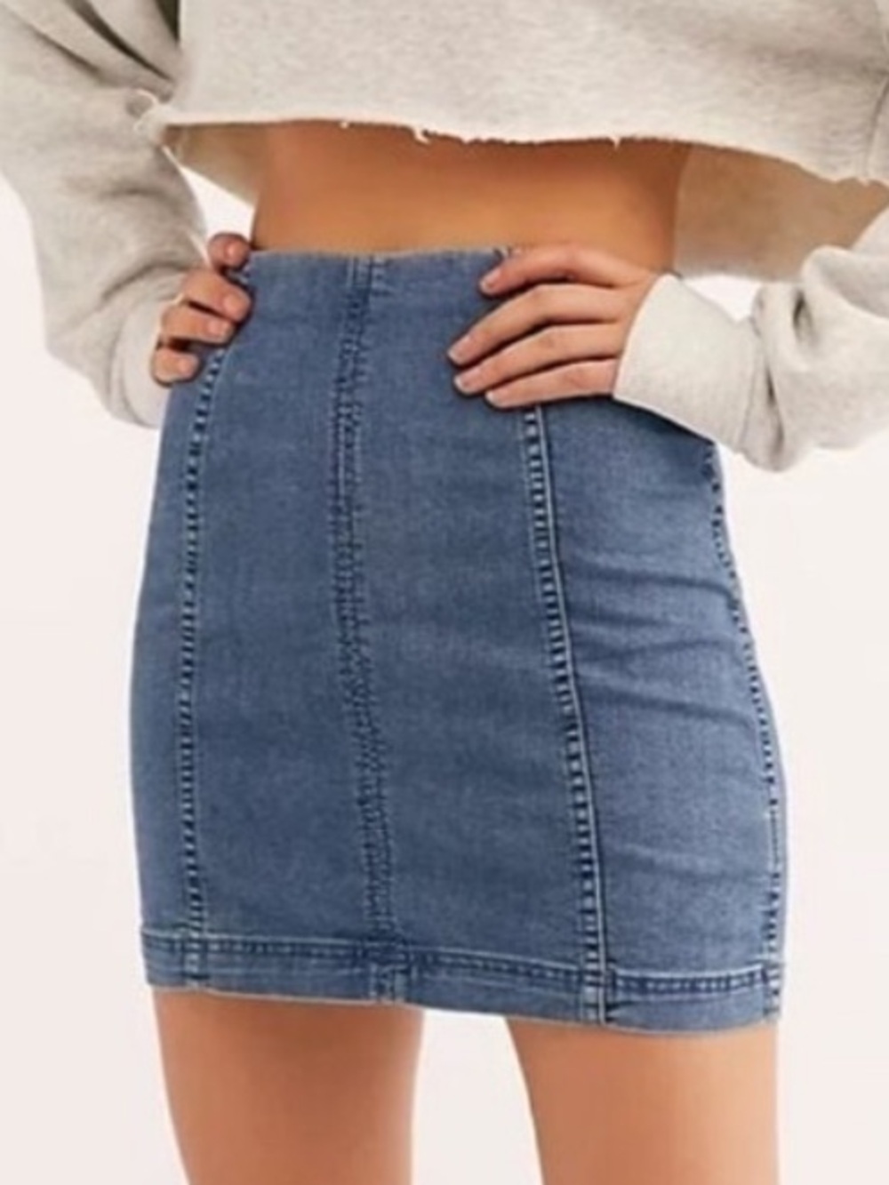 Free People Classic Denim Panel Mini Skirt in Blue